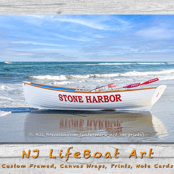 Stone Harbor NJ Lifeboat Framed Canvas Art Print Decor Boat Beach House Lifeguard Rescue Jersey Shore Note Card Bill Brennan Photography