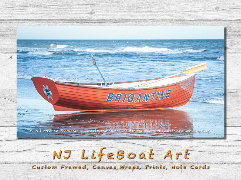 Brigantine NJ Lifeboat Framed Canvas Art Print Photography Design Decor Boat Beach House Lifeguard Rescue Safety Swim Jersey Shore Note Card image 1