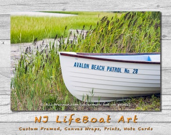 Avalon NJ Lifeboat Framed Canvas Art Print Photography Design Decor Boat Beach House Lifeguard Rescue Safety Swim Jersey Shore Note Card