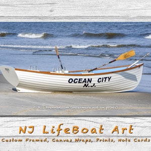 Ocean City NJ Lifeboat Framed Canvas Art Print Decor Boat Beach House Lifeguard Rescue Jersey Shore Note Card Bill Brennan Photography