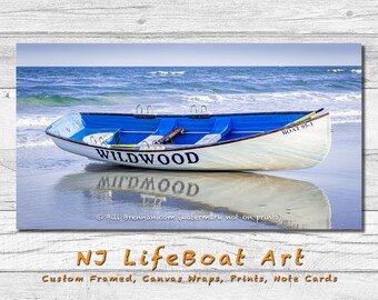 Wildwood NJ Lifeboat Framed Canvas Art Print Photography Decor Boat Beach House Lifeguard Rescue Safety Swim Jersey Shore Note Card