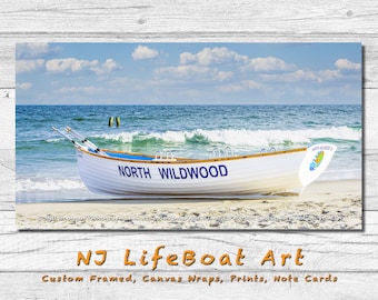 North Wildwood NJ Lifeboat Framed Canvas Art Print Photography Decor Boat Beach House Lifeguard Rescue Safety Swim Jersey Shore Note Card