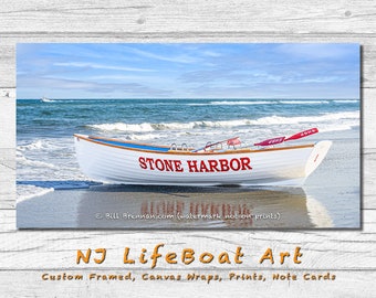 Stone Harbor NJ Lifeboat Framed Canvas Art Print Decor Boat Beach House Lifeguard Rescue Jersey Shore Note Card Bill Brennan Photography