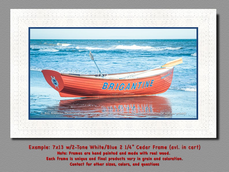 Brigantine NJ Lifeboat Framed Canvas Art Print Photography Design Decor Boat Beach House Lifeguard Rescue Safety Swim Jersey Shore Note Card image 2