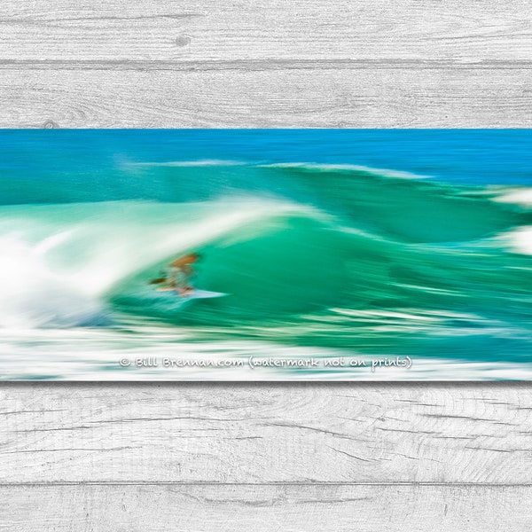 Surf Panorama Thin-Wrap Canvas Photograph Wall Art Print Decor Design Seashore Ocean Hawaii Aqua Turqoise Wave Speed Action Surfing Surfer