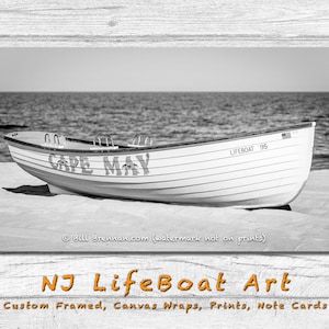 Cape May NJ Lifeboat Framed Canvas Art Print B&W Sepia Decor Boat Beach House Lifeguard Rescue Jersey Shore Bill Brennan Photography
