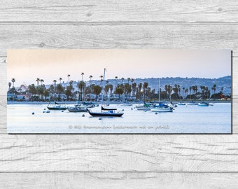 Mission Bay Boats Panorama Canvas Wrap Photograph Art Print Decor Sail Sailing Nautical Coast Coastal Boating Anchor San Diego California