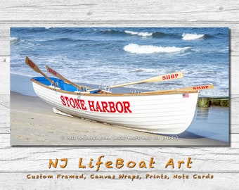 Stone Harbor NJ Lifeboat Framed Canvas Art Print Decor Boat Beach House Lifeguard Rescue Jersey Shore Note Card Bill Brennan Photography