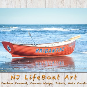 Brigantine NJ Lifeboat Framed Canvas Art Print Photography Design Decor Boat Beach House Lifeguard Rescue Safety Swim Jersey Shore Note Card image 1