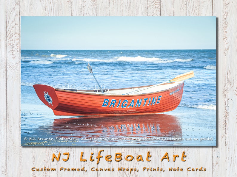Brigantine NJ Lifeboat Framed Canvas Art Print Photography Design Decor Boat Beach House Lifeguard Rescue Safety Swim Jersey Shore Note Card image 1