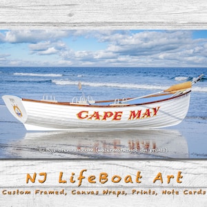 Cape May NJ Lifeboat Framed Canvas Art Print Decor Boat Beach House Lifeguard Rescue Jersey Shore Note Card Bill Brennan Photography
