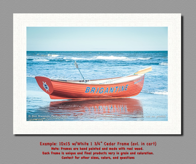 Brigantine NJ Lifeboat Framed Canvas Art Print Photography Design Decor Boat Beach House Lifeguard Rescue Safety Swim Jersey Shore Note Card image 4