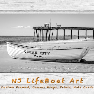 Ocean City NJ Lifeboat Black & White Framed Canvas Art Print  Decor Boat Beach House Lifeguard Rescue Jersey Shore Bill Brennan Photography