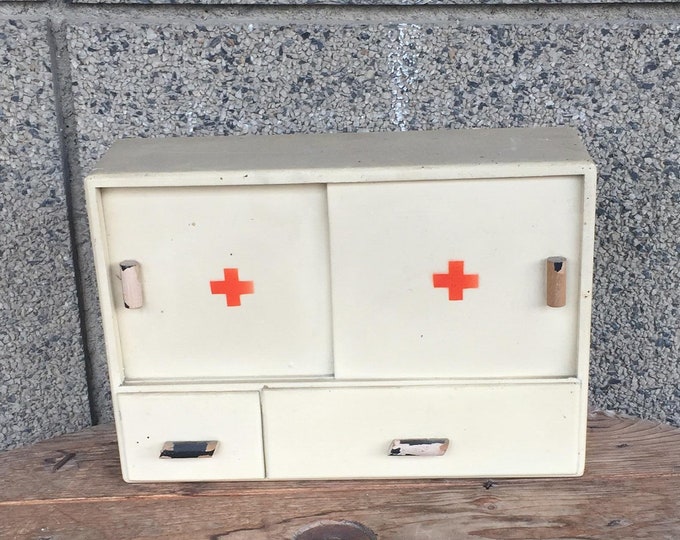 Vintage Wooden Medicine Chest, Medical Chest, Medicine Red Cross Chest, Apothecary