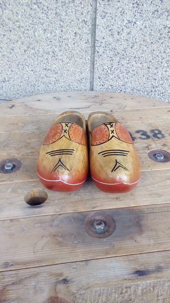 Vintage Wooden Shoes, Colorful Shoes, Pair of Wood