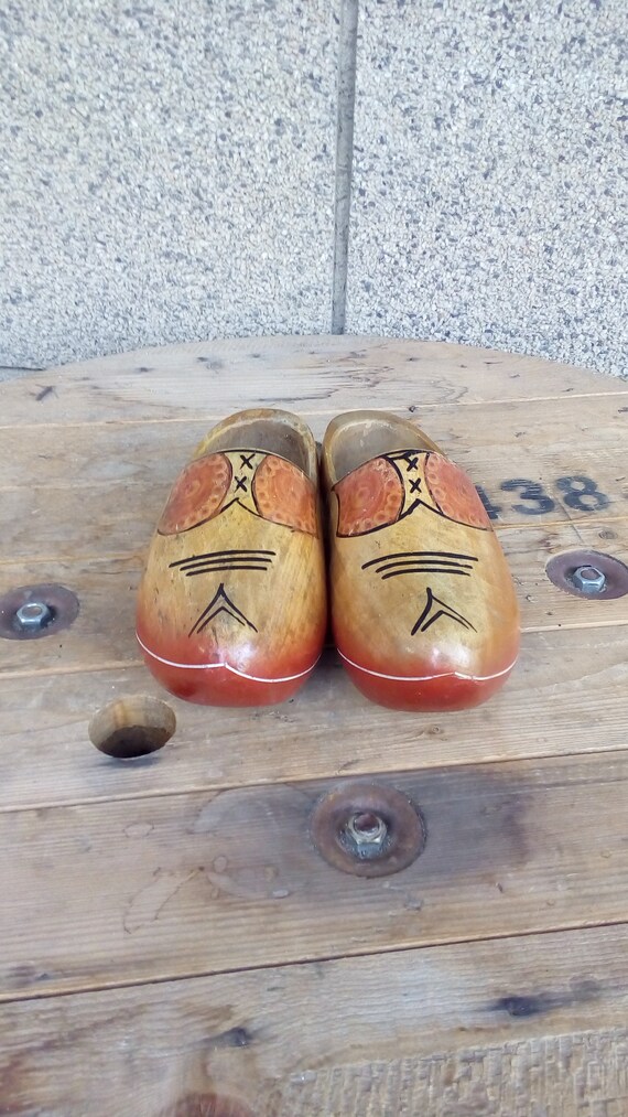 Vintage Wooden Shoes, Colorful Shoes, Pair of Woo… - image 1