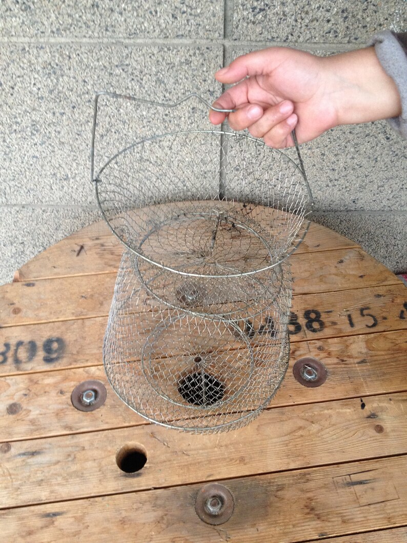 Vintage Metal Fish Trap Fish Basket Wire Basket Collabsible Etsy