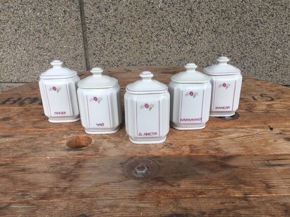 Vintage Porcelain Jars Jars For Dry Spices Set Of 5 Storage Etsy