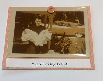 Twin Baby Card, Vintage Photo