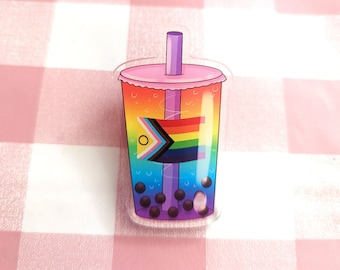 Pride Boba Pin, pride pin, pride badge, pride flag, boba tea, boba keychain, boba cup, bubble tea gift, bubble tea