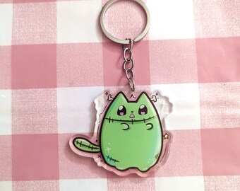 Zombie Cat Charm, cat gifts, spooky gift, cute keychain, kawaii keychain, cute gifts, unique gifts, unusual gifts, keychain charms