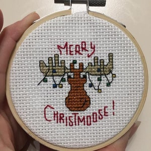 Merry Christmoose Cross Stitch Ornament, Gift Idea, Holiday Decoration