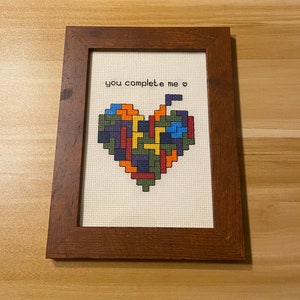 You Complete Me Framed Cross Stitch, Tetris Cross Stitch