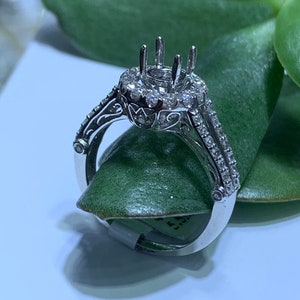 14k White Gold Halo Semi-Mount Engagement Ring . / custom made ring / handmade .
