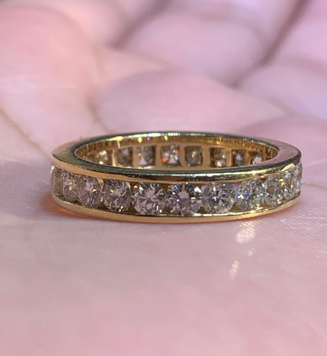 14k Yellow Gold Eternity Diamond Wedding Band Ring - Etsy