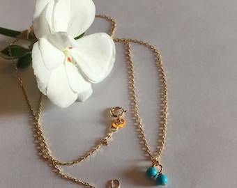 Dainty turquoise necklace in 14k yellow gold