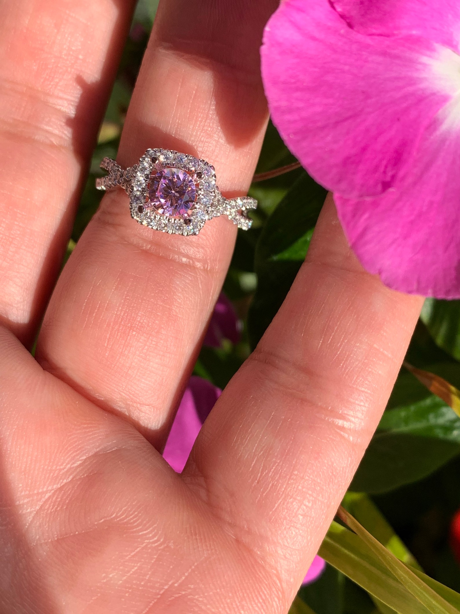 Pink tourmaline Halo Diamond Engagement ring in 14k White Etsy