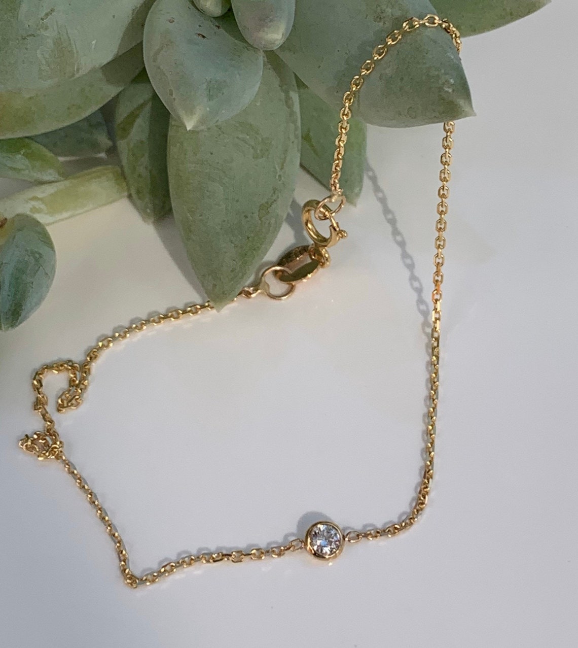 Diamond Bezel Set Bracelet in 14k Yellow gold. Etsy