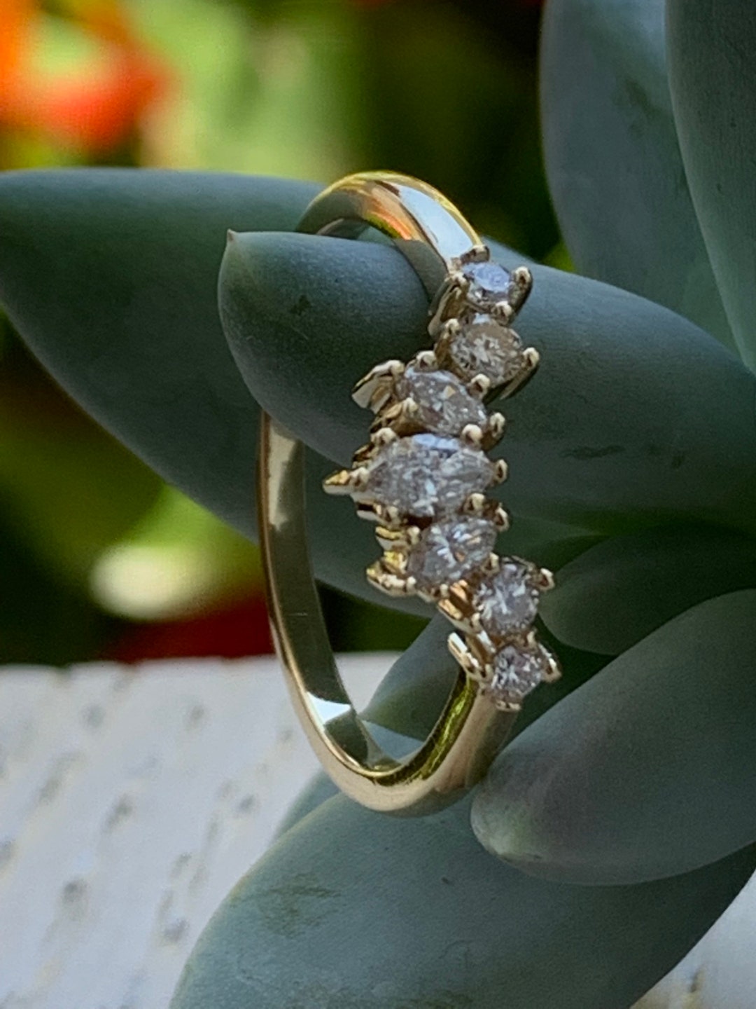 14k Yellow Gold Marquise Diamond Wedding Band Ring - Etsy
