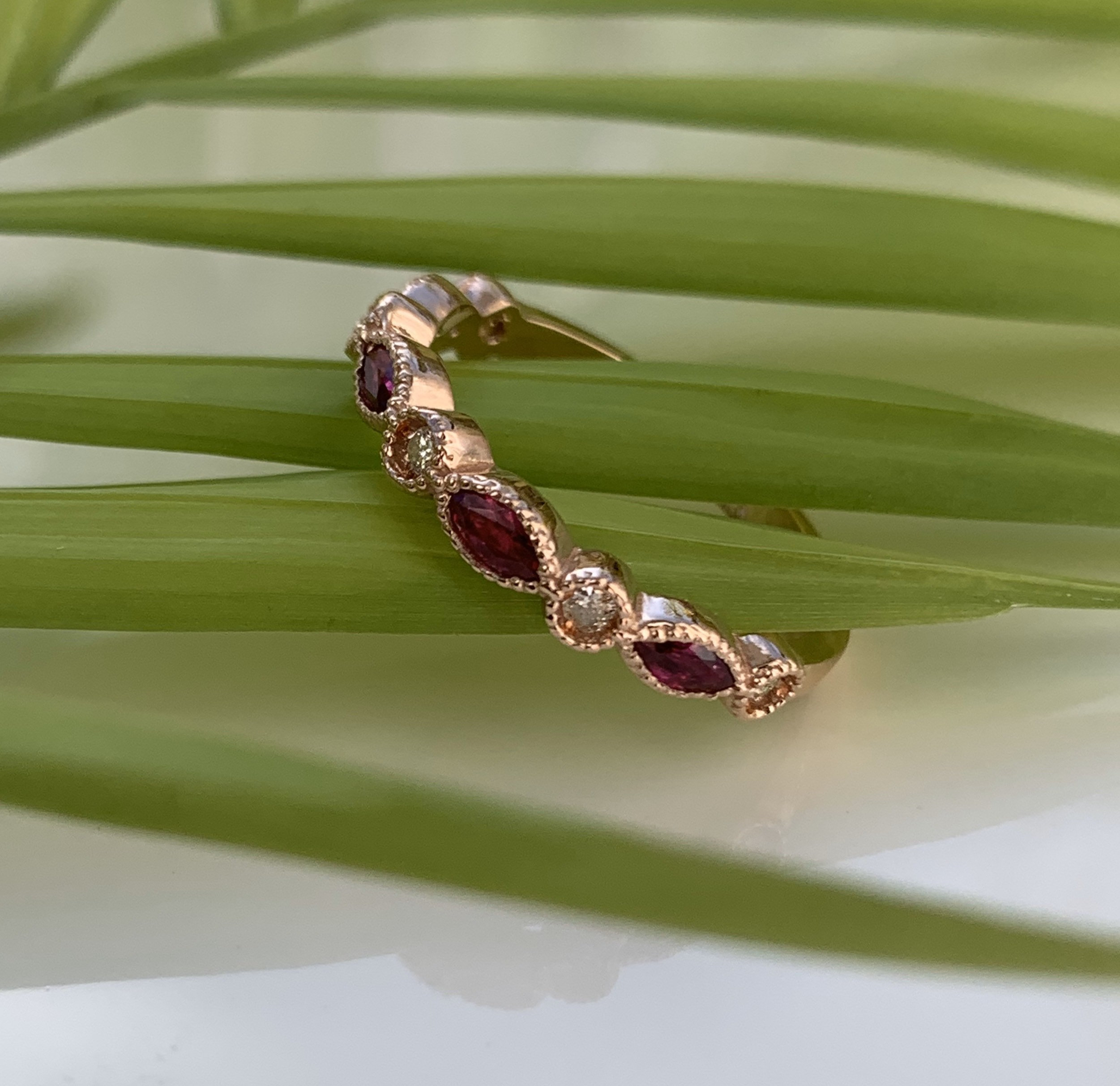 14k Rose Gold Rubies & Diamonds Wedding Band./Marquise Shape | Etsy