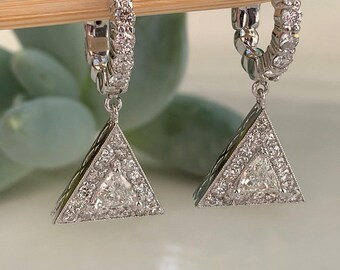 14k White Gold Diamond Triangle Halo Earrings