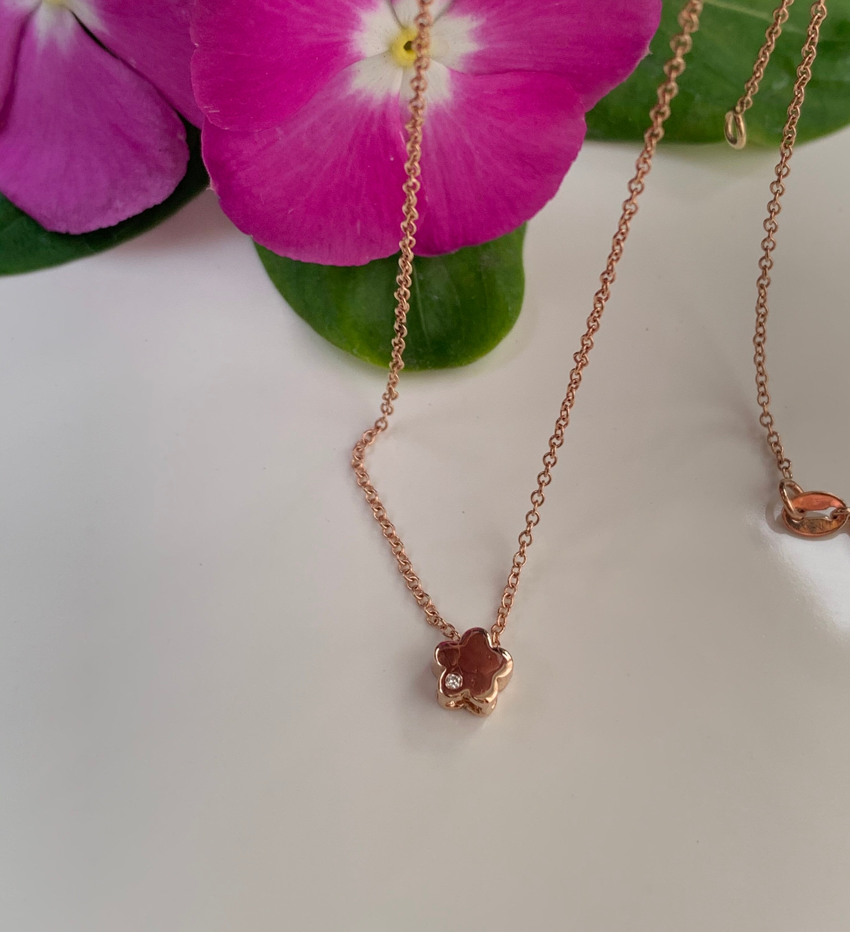 14k Rose Gold Small Flower Pendant Necklace Etsy