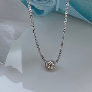 Bezel-Set Round Diamond Solitaire Pendant Necklace in 14k white Gold