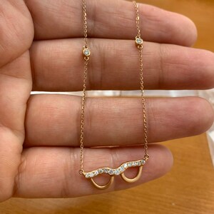Eyeglasses Necklace Pendant in 14k Rose Gold with Diamonds