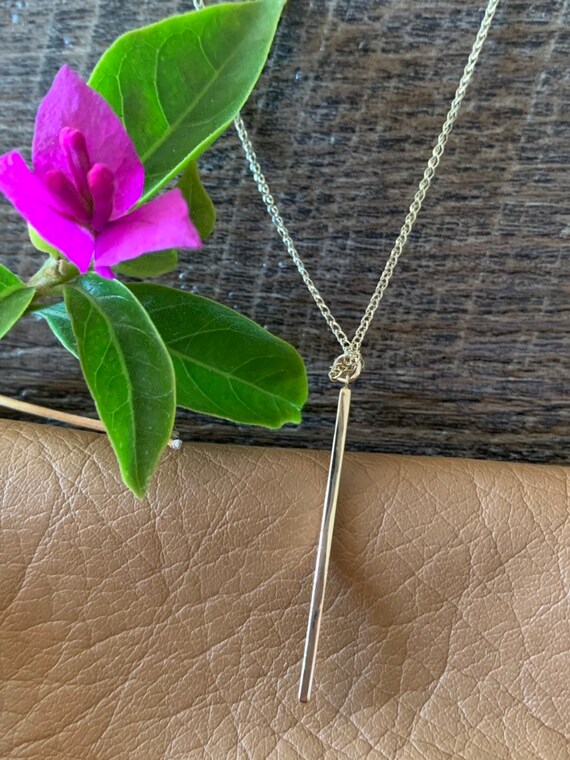 Vertical Bar Pendant Necklace in 14k Yellow Gold./long Gold Etsy