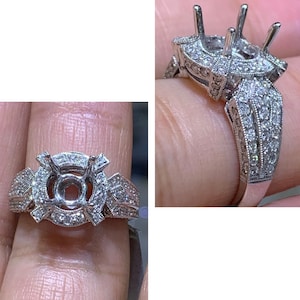 14k White Gold Halo Semi -Mount Diamond Engagement Ring