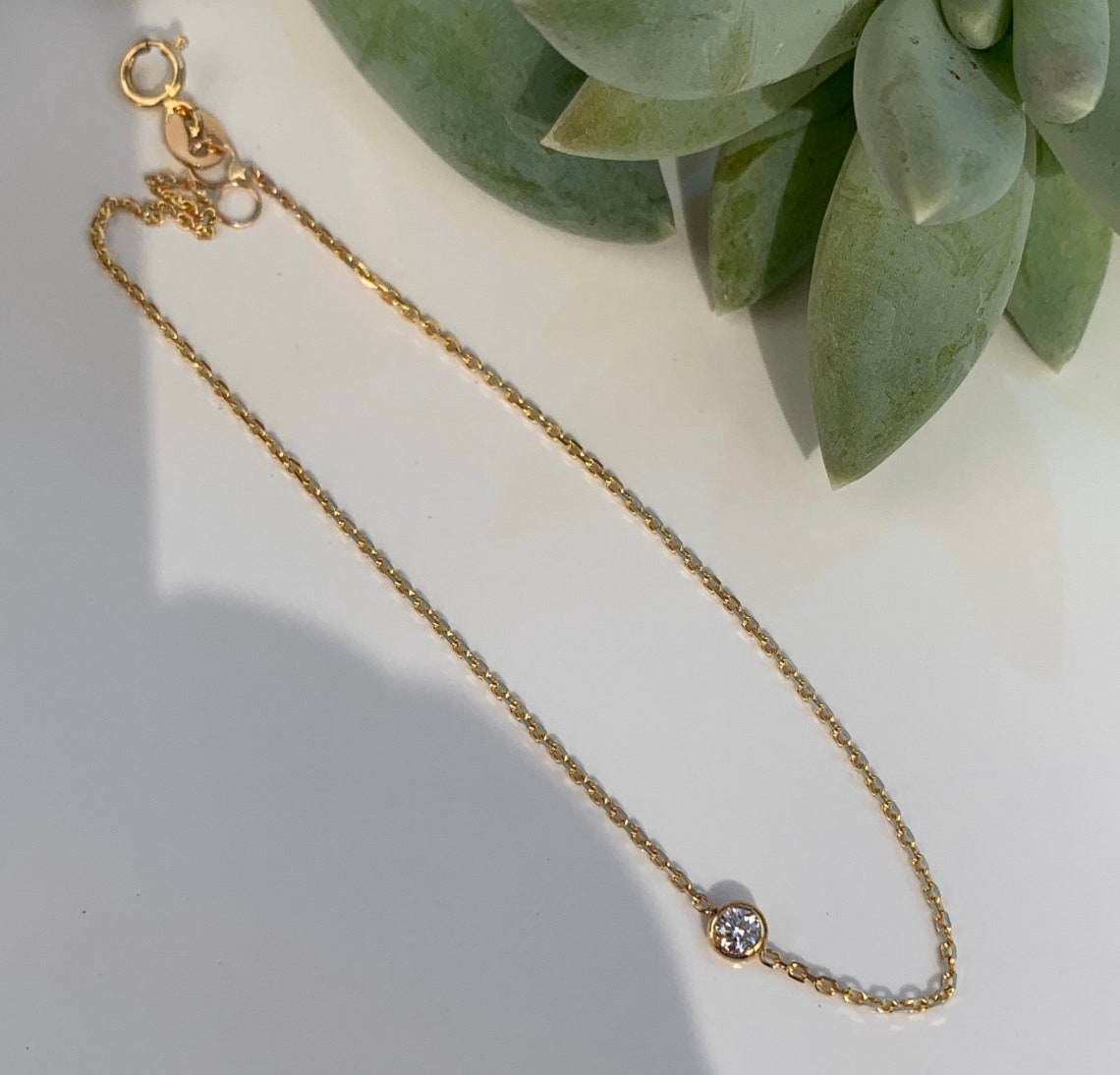 Diamond Bezel Set Bracelet in 14k Yellow gold. Etsy