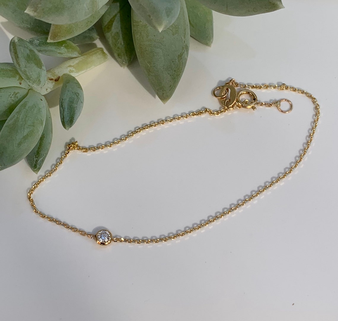 Diamond Bezel Set Bracelet in 14k Yellow gold. Etsy