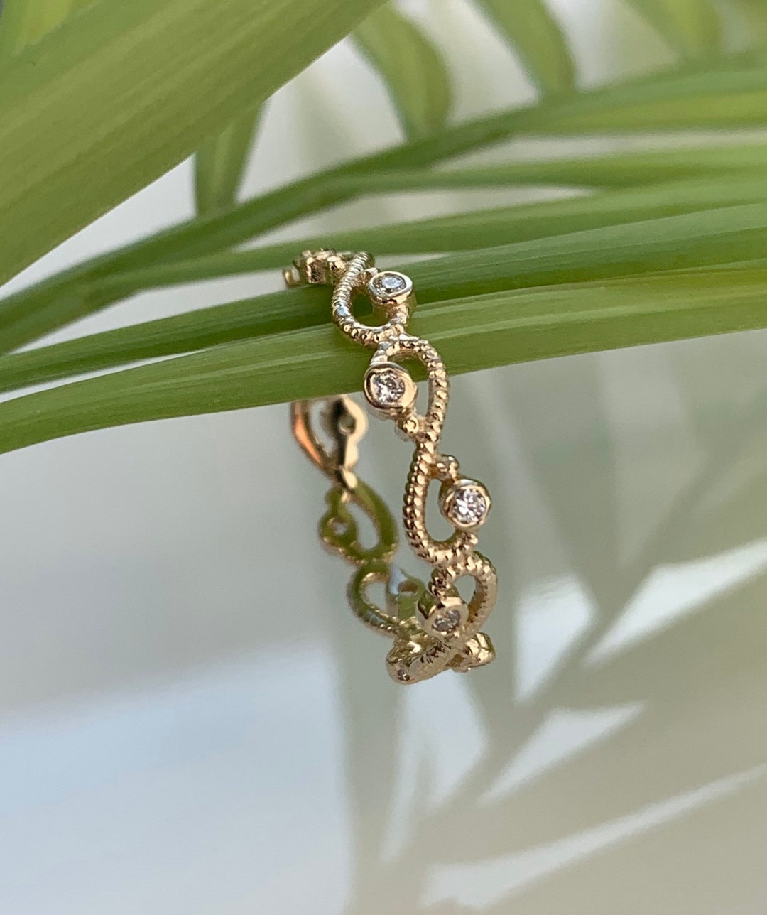 Round Bezel set Diamond Ring in 14k White Gold. Etsy