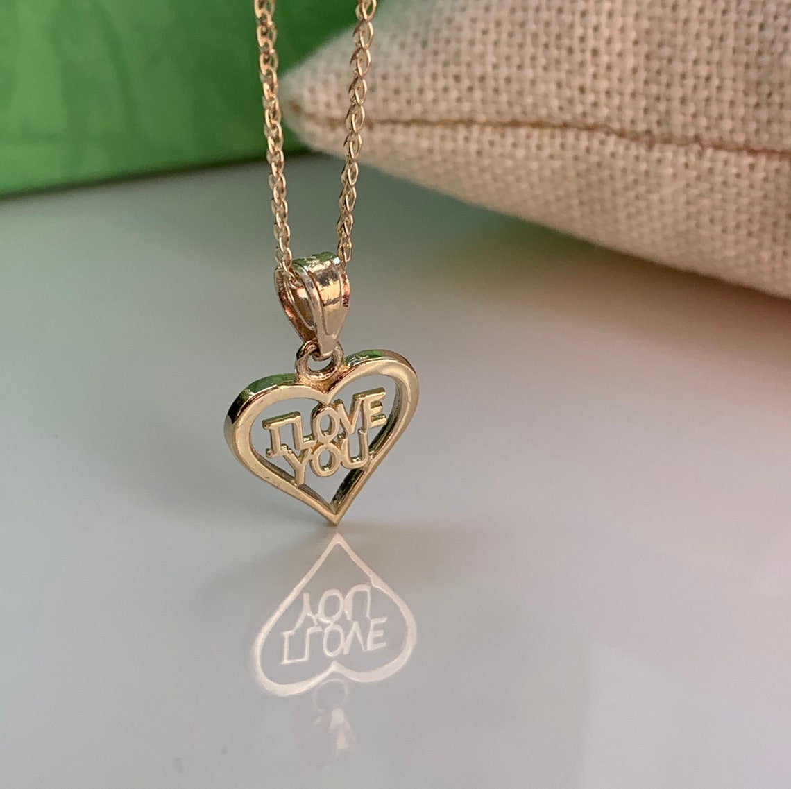 14k Yellow Gold I love you Pendant Necklace  Etsy