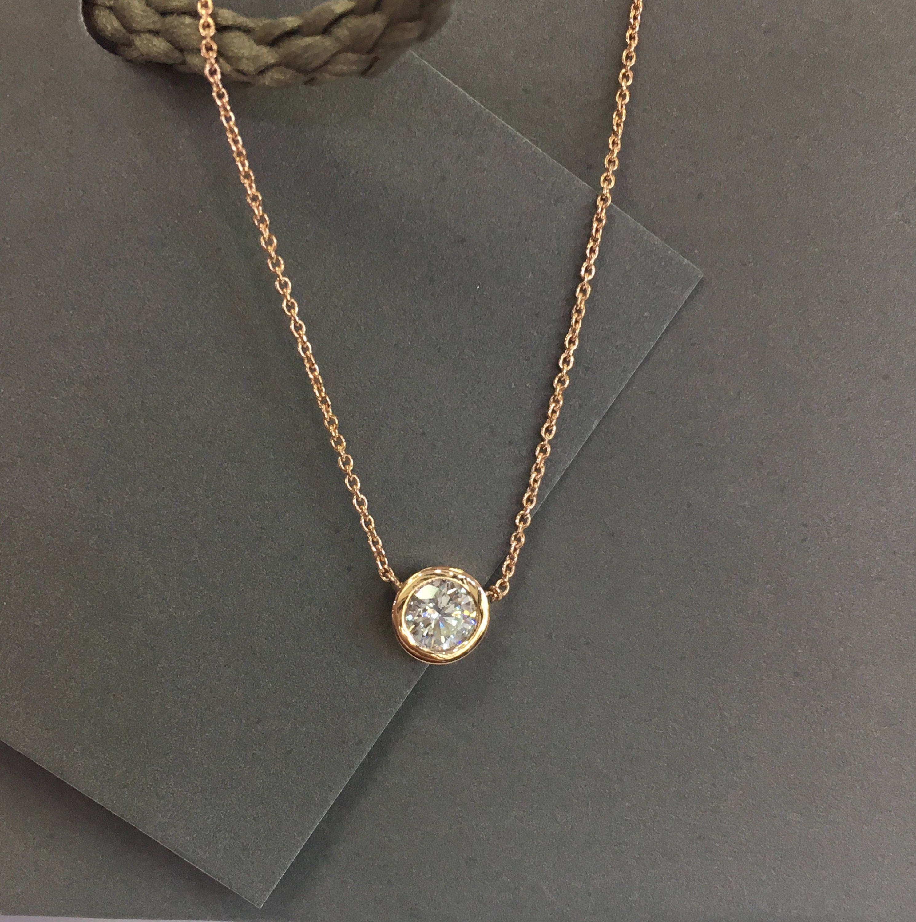 Rose gold diamond bezel necklace Clearance