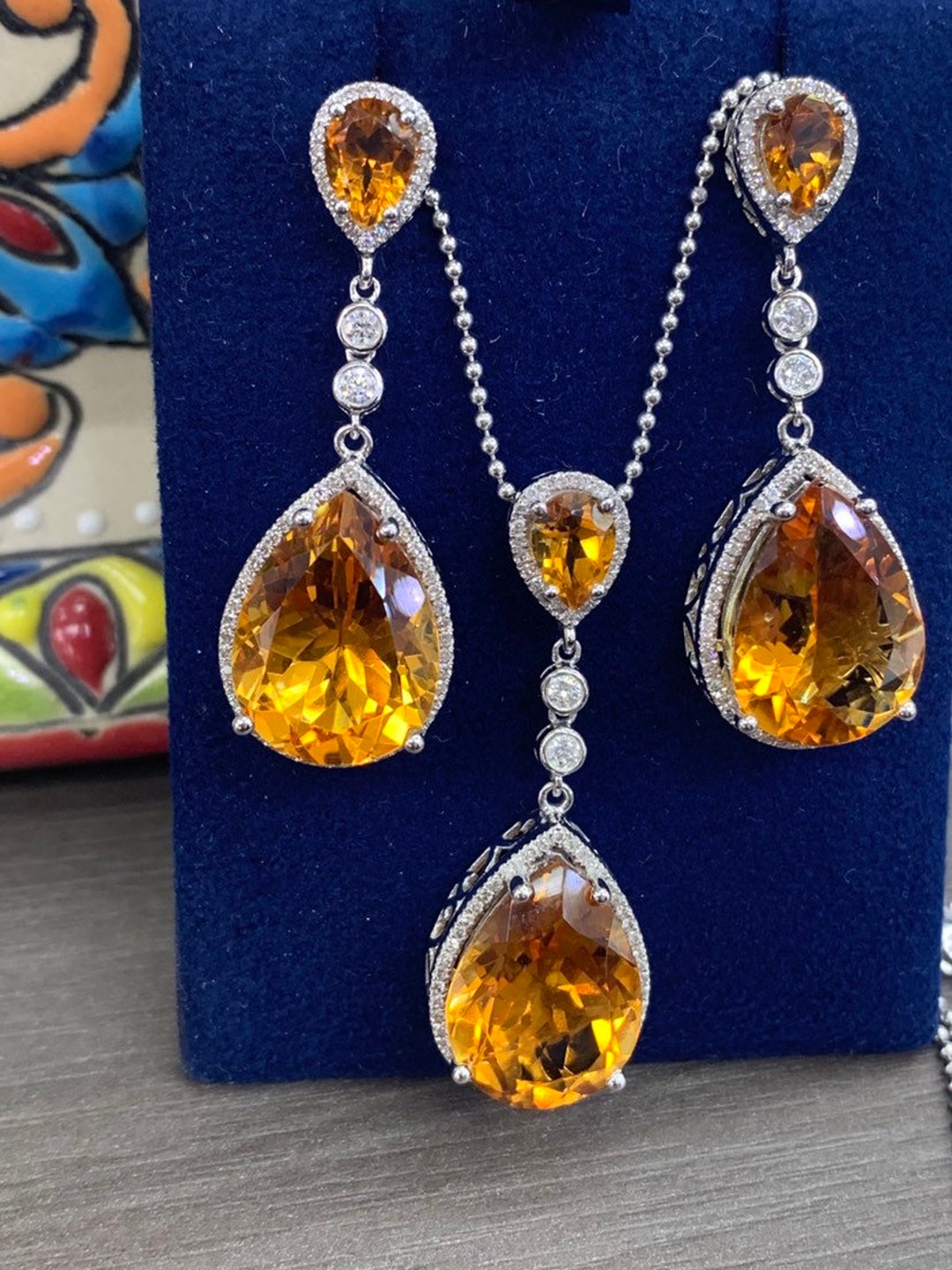 Boucles D'oreilles Pendantes En Or 18 Carats Avec Citrine Naturelle - Forme Marquise - Fait Main En Inde
