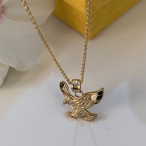 Eagle Charm Necklace Pendant in 14k Yellow Gold /chain included / pure gold .