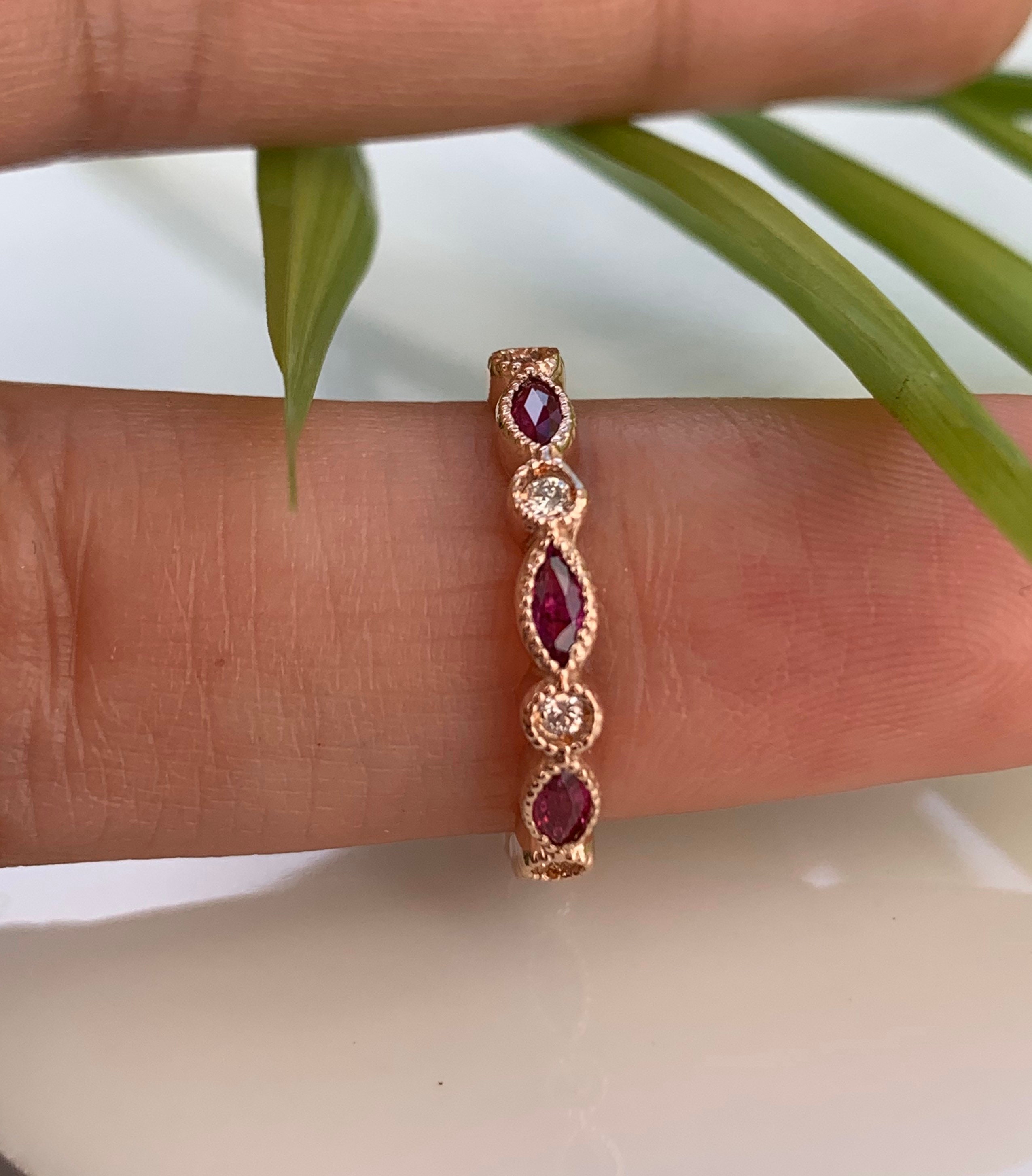 14k Rose Gold Rubies & Diamonds Wedding Band./Marquise Shape | Etsy
