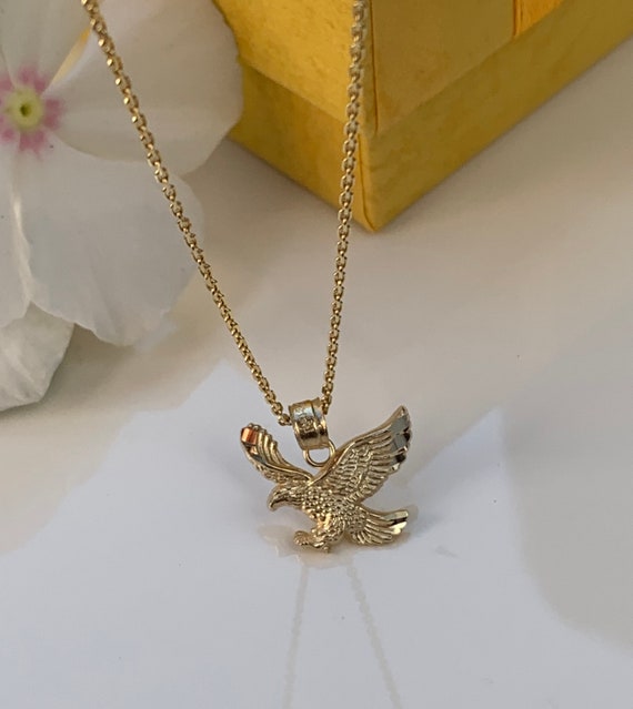 Eagle Charm Necklace Pendant in 14k Yellow Gold chain Included