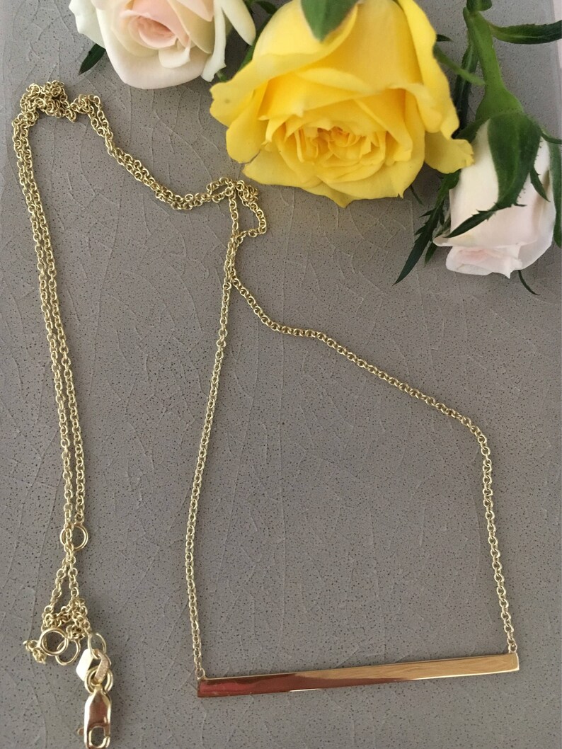 Bar Necklace in 14k Yellow Gold/ Handmade/ Necklace/ Solid Etsy